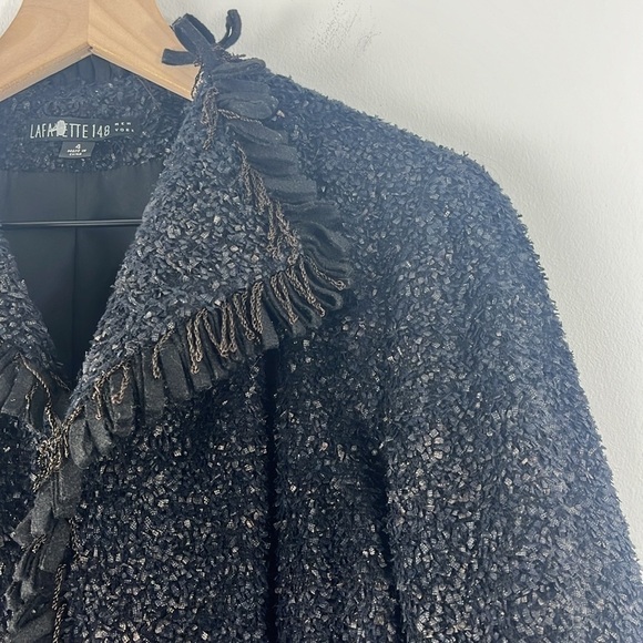 Lafayette 148 Textured Open Front Fringe Wool Blend Blazer Jacket Size 4 Career - Picture 4 of 12